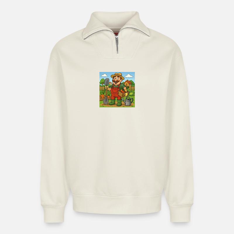 Bauer mit Erntekorb - Relaxed Unisex Organic Half Zip Sweatshirt – von SPREAD - Naturweiß