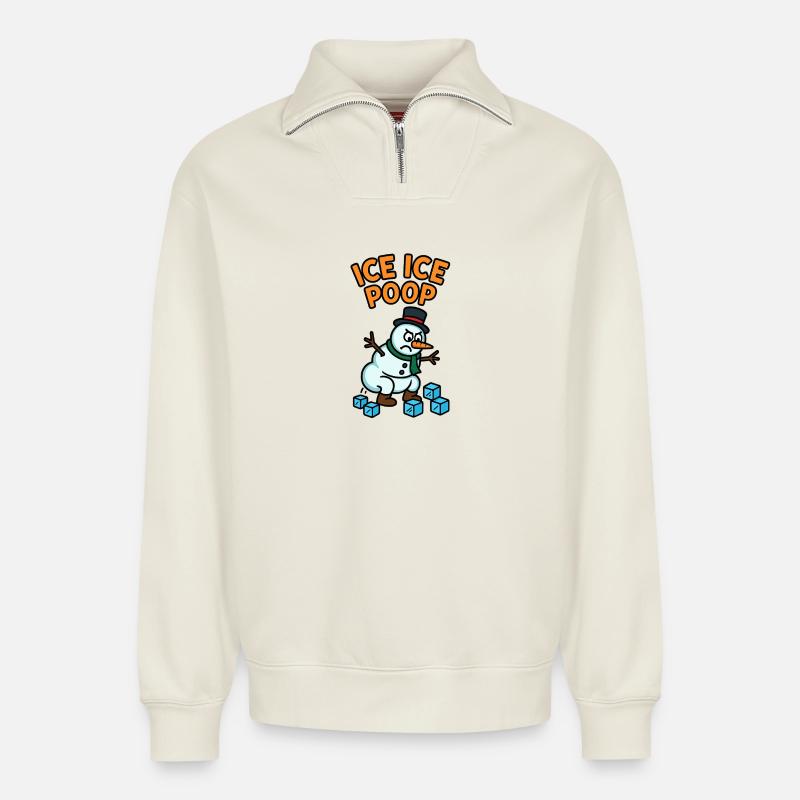 schneemann eiswürfel kinder witzig pups - Sweat unisexe décontracté en coton biologique à demi-zip – de SPREAD - blanc cassé