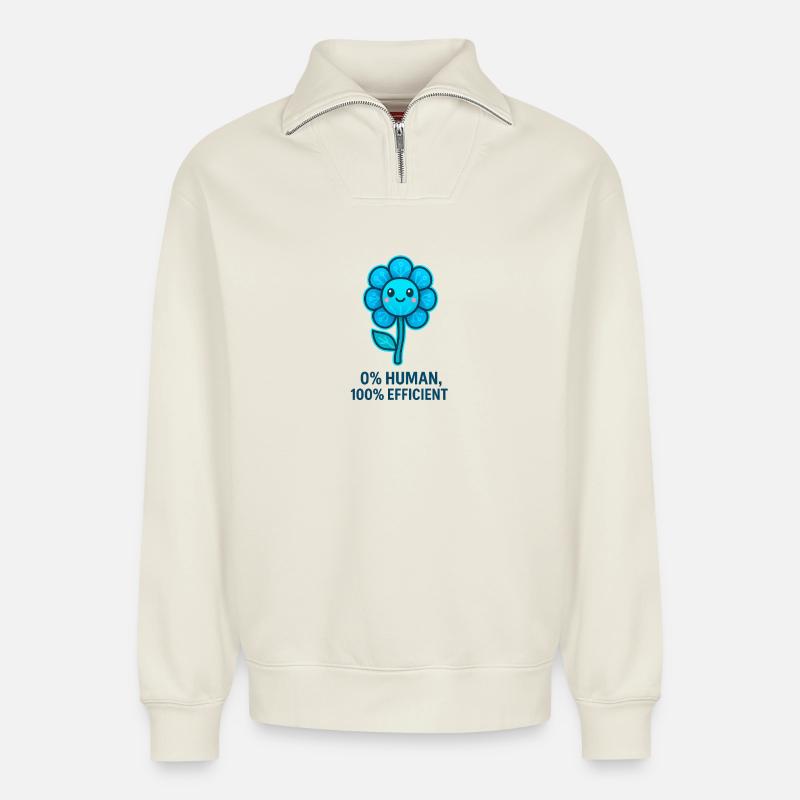 Blütenroboter 0% Mensch - Relaxed Unisex Organic Half Zip Sweatshirt – von SPREAD - Naturweiß