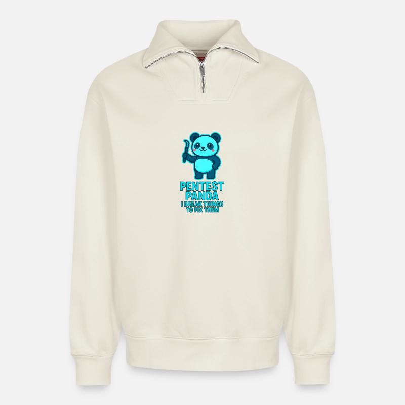 Pentest Panda: Fehler fixen - Relaxed Unisex Organic Half Zip Sweatshirt – von SPREAD - Naturweiß