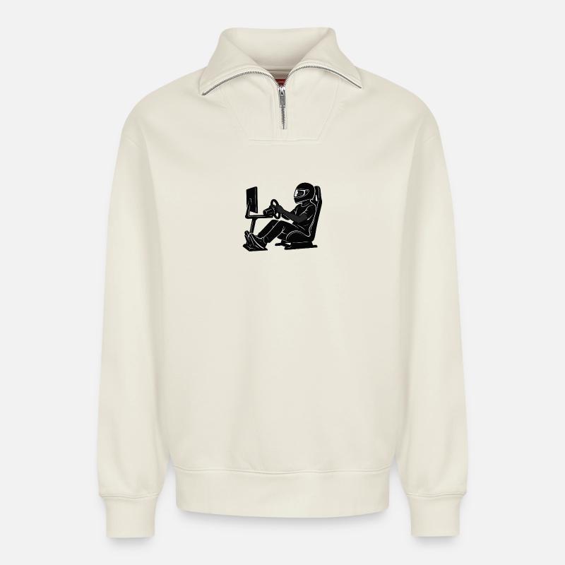 Simracer Fahrer Silhouette Gaming - Relaxed Unisex Organic Half Zip Sweatshirt – von SPREAD - Naturweiß