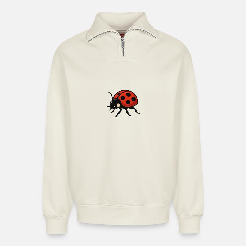 Rote Marienkäfer Ladybug Cartoon - Relaxed Unisex Organic Half Zip Sweatshirt – von SPREAD - Naturweiß