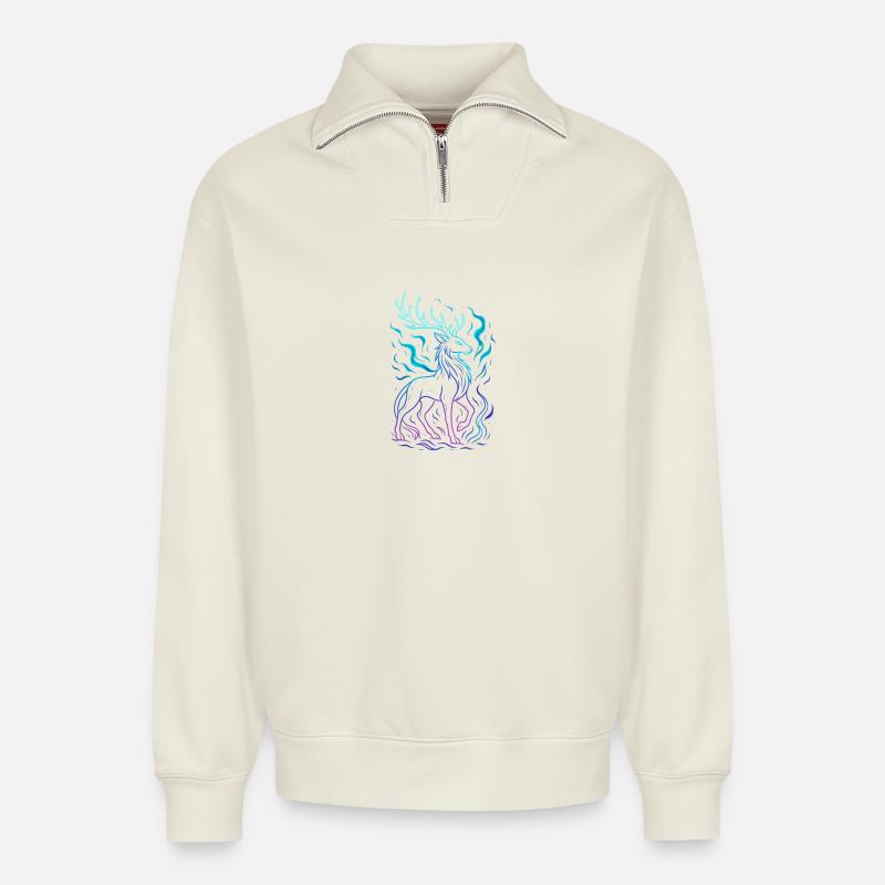 Neon Dragons Linie im Farbverlauf - Relaxed Unisex Organic Half Zip Sweatshirt – von SPREAD - Naturweiß