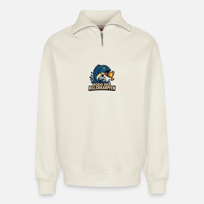 Killerkarpfen Siegersieg Motiv - Relaxed Unisex Organic Half Zip Sweatshirt – von SPREAD - Naturweiß