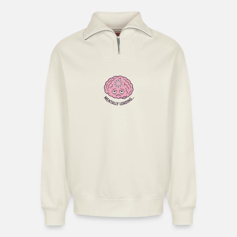 Mentale Belastung - Relaxed Unisex Organic Half Zip Sweatshirt – von SPREAD - Naturweiß