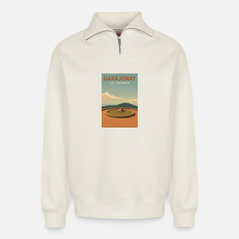 Montana de Garajonay - Relaxed Unisex Organic Half Zip Sweatshirt – von SPREAD - Naturweiß