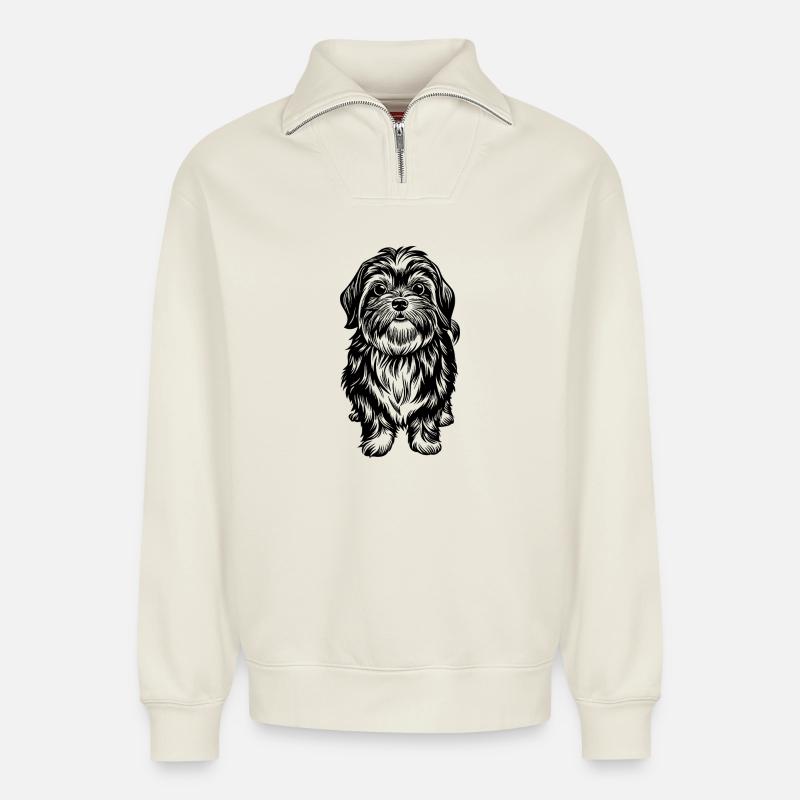 Shih Tzu - Sweat unisexe décontracté en coton biologique à demi-zip – de SPREAD - blanc cassé