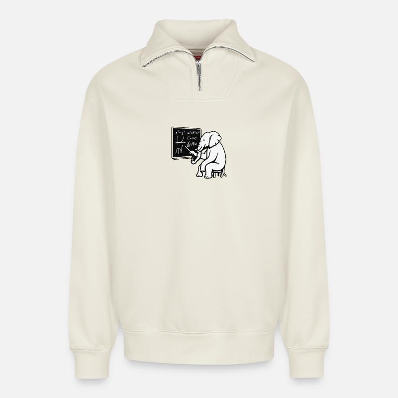 Professor Elephant - Relaxed Unisex Organic Half Zip Sweatshirt – by SPREAD - off white