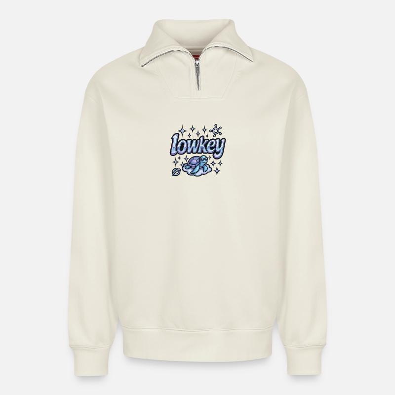 Lowkey turtle on cloud - Relaxed Unisex Organic Half Zip Sweatshirt – by SPREAD - off white