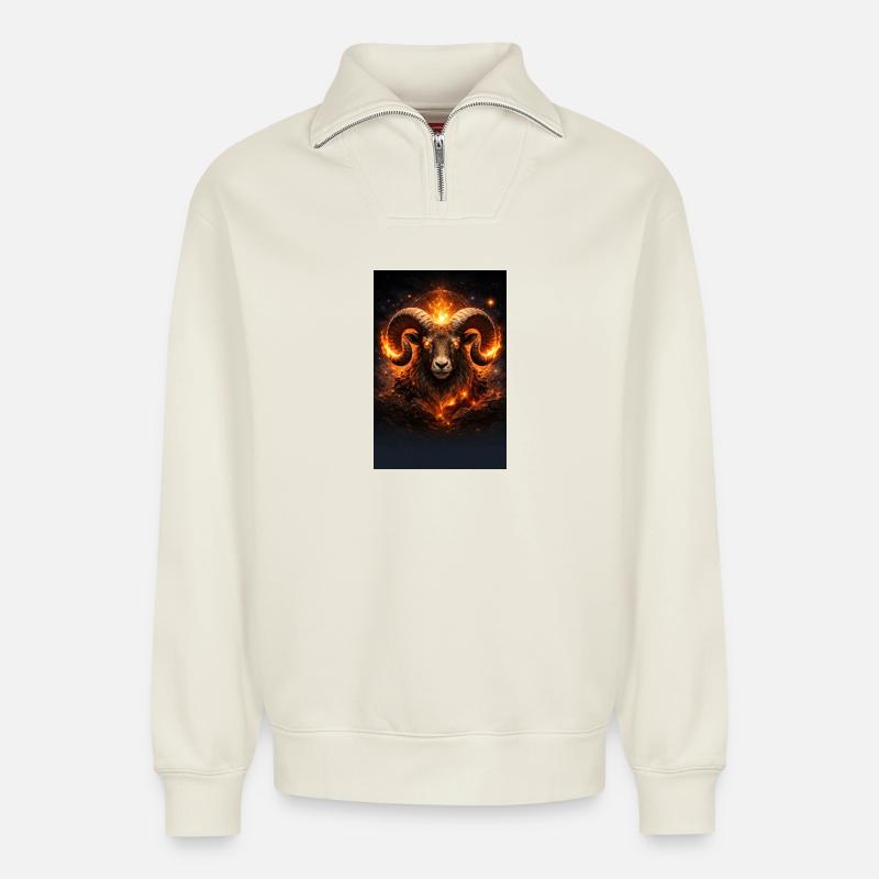 Ram - Relaxed Unisex Organic Half Zip Sweatshirt – by SPREAD - off white