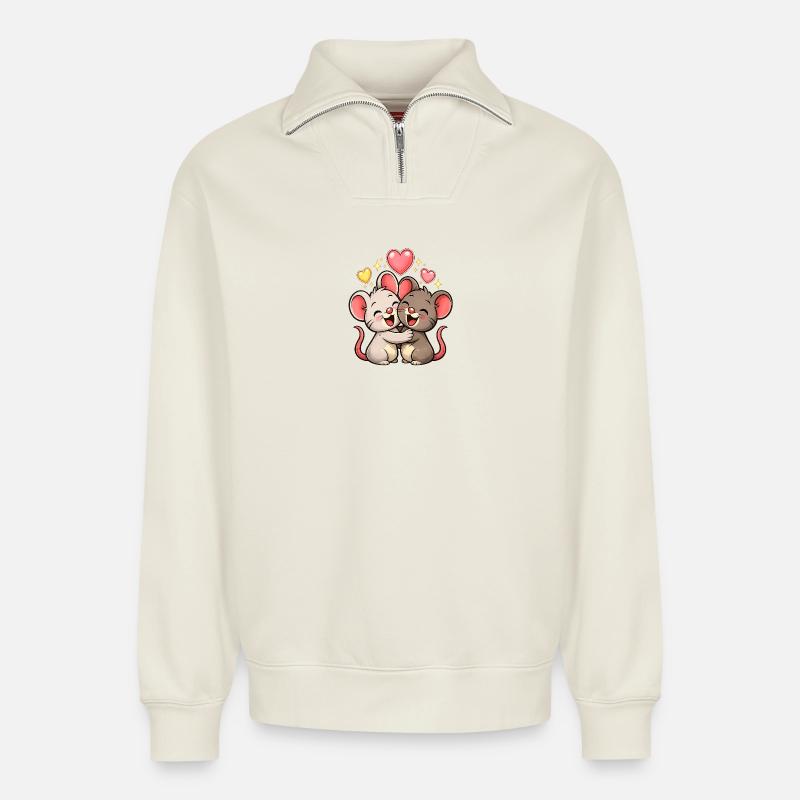 Amour - Sweat unisexe décontracté en coton biologique à demi-zip – de SPREAD - blanc cassé