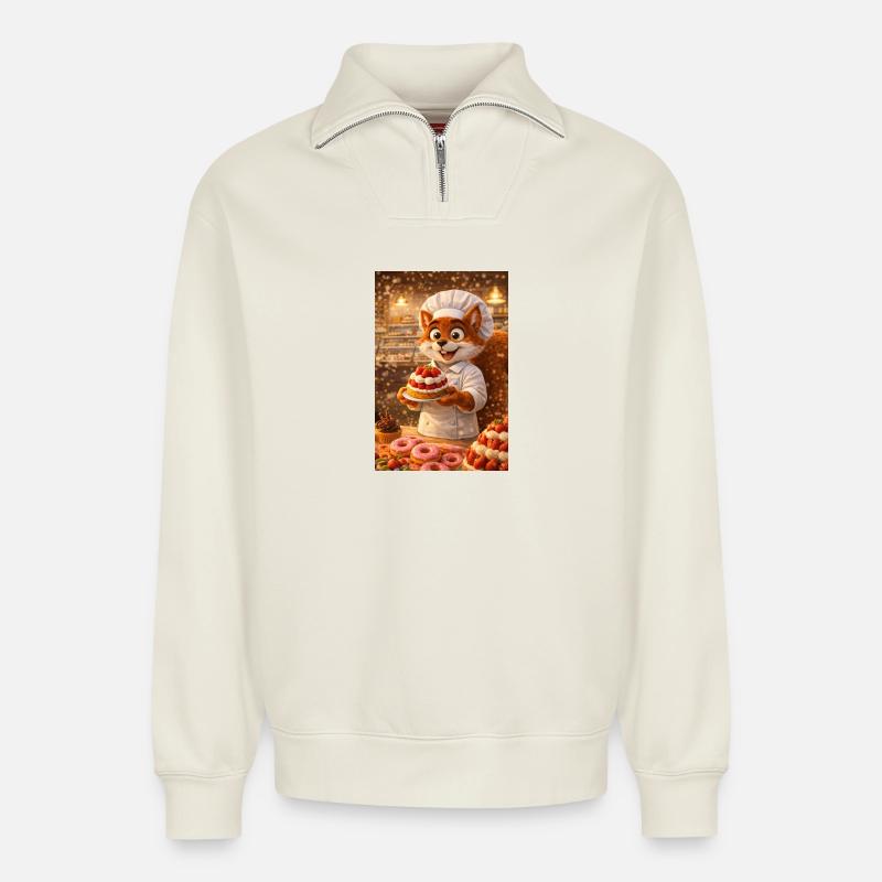 Herr l'écureuil Konditor, Gourmetatmosphäre - Relaxed Unisex Organic Half Zip Sweatshirt – von SPREAD - Naturweiß