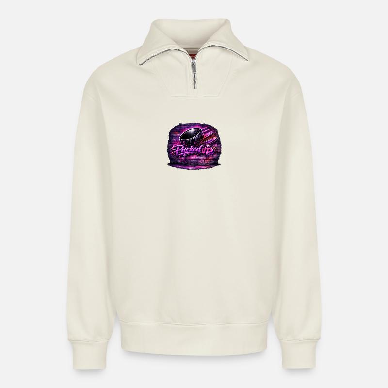 Picked Up Neon Graffiti - Relaxed Unisex Organic Half Zip Sweatshirt – von SPREAD - Naturweiß