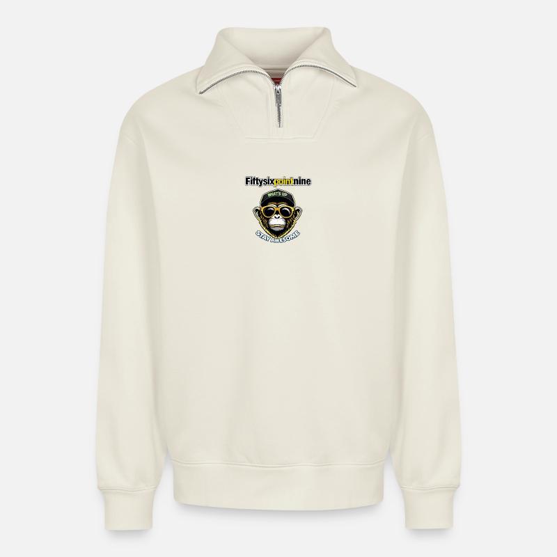 Fiftysixpointnine - Relaxed Unisex Organic Half Zip Sweatshirt – von SPREAD - Naturweiß
