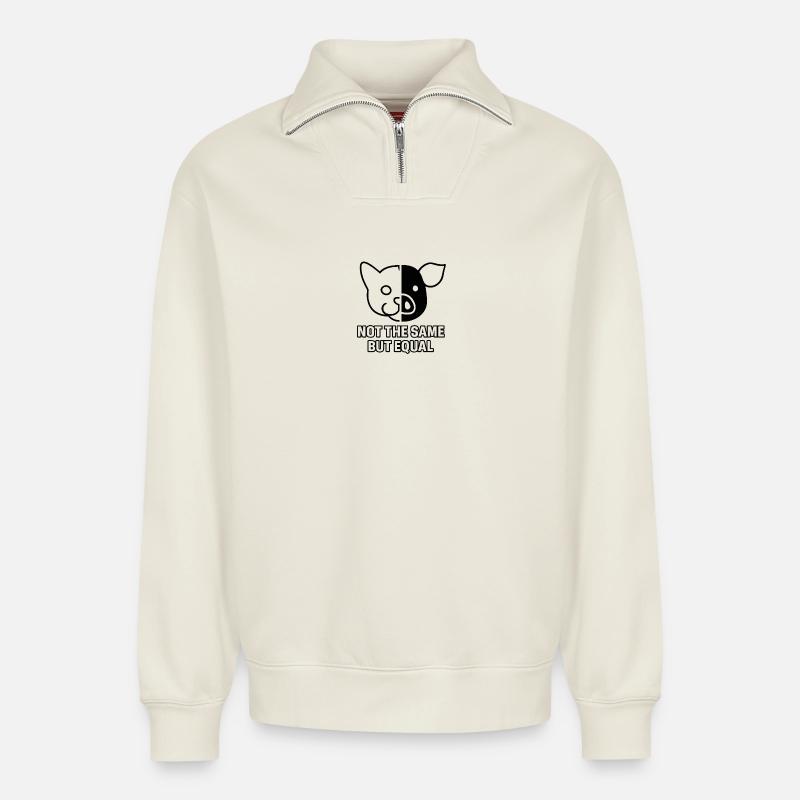 Katze_Schwein_Black - Sweat unisexe décontracté en coton biologique à demi-zip – de SPREAD - blanc cassé