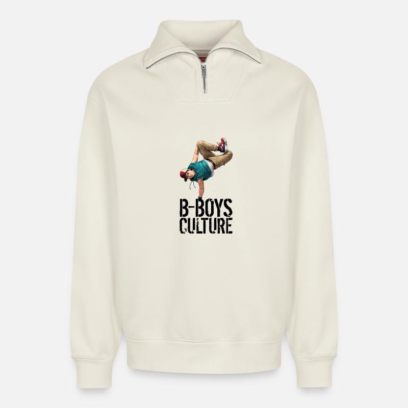 Breakdance One Hand Freeze Illustration - Relaxed Unisex Organic Half Zip Sweatshirt – von SPREAD - Naturweiß
