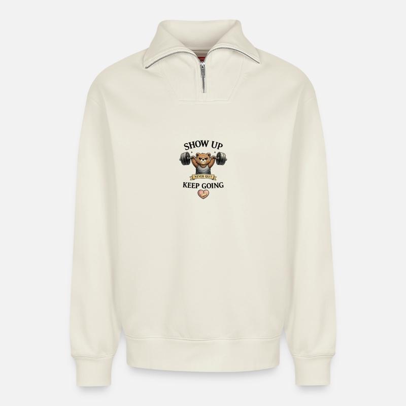 Keep Going - Relaxed Unisex Organic Half Zip Sweatshirt – von SPREAD - Naturweiß