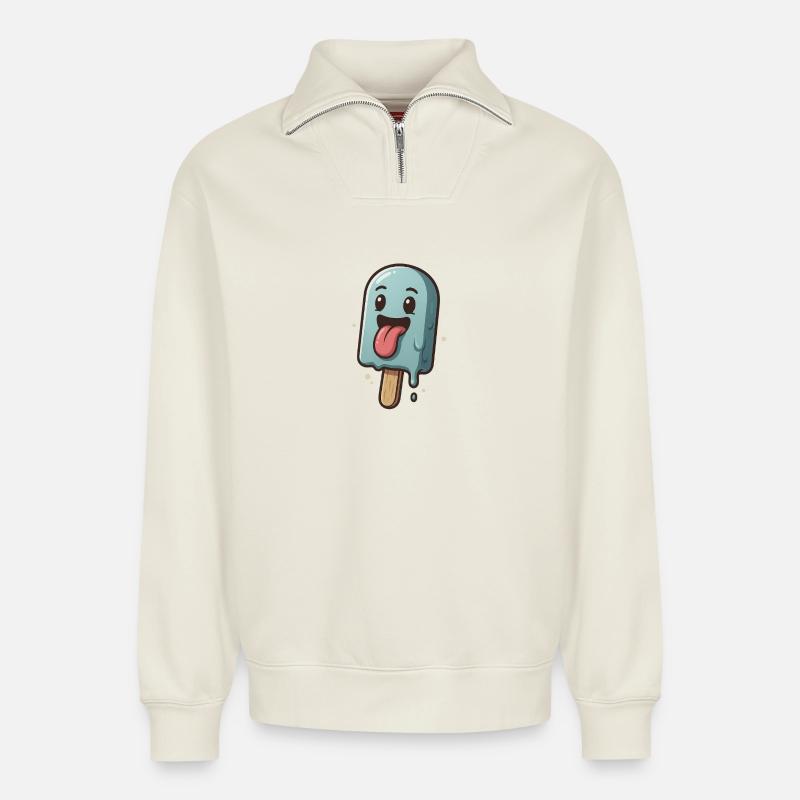 Laughing popsicles - Relaxed Unisex Organic Half Zip Sweatshirt – by SPREAD - off white