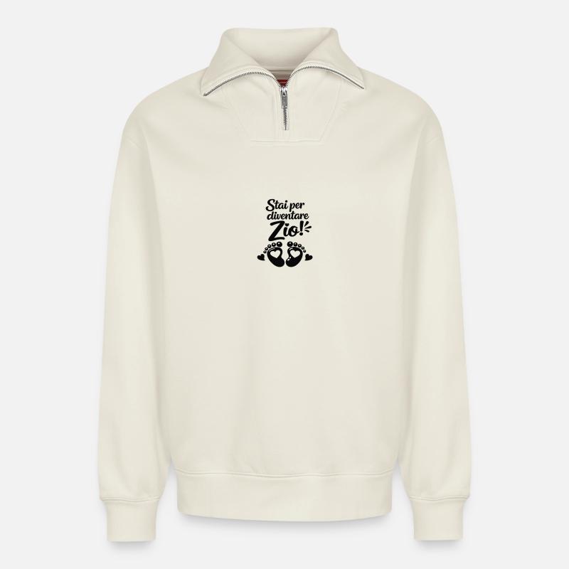 Stai per diventare Zio! - Relaxed Unisex Organic Half Zip Sweatshirt – von SPREAD - Naturweiß