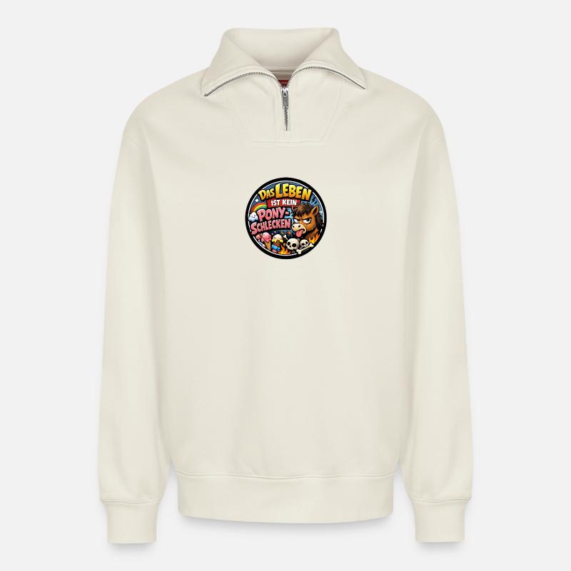 Ponyschlecken - Relaxed Unisex Organic Half Zip Sweatshirt – von SPREAD - Naturweiß