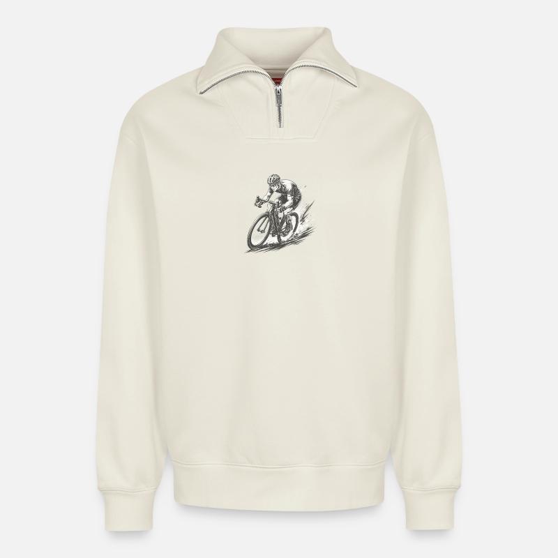 Rennradprofi im Comic-Ink Stil - Relaxed Unisex Organic Half Zip Sweatshirt – von SPREAD - Naturweiß