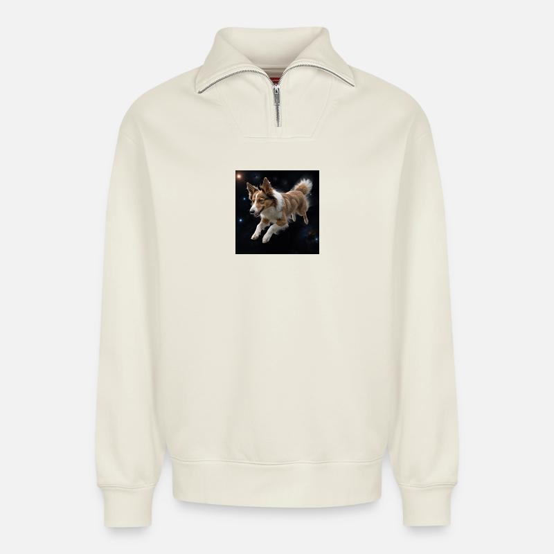 Border collie - Relaxed Unisex Organic Half Zip Sweatshirt – von SPREAD - Naturweiß