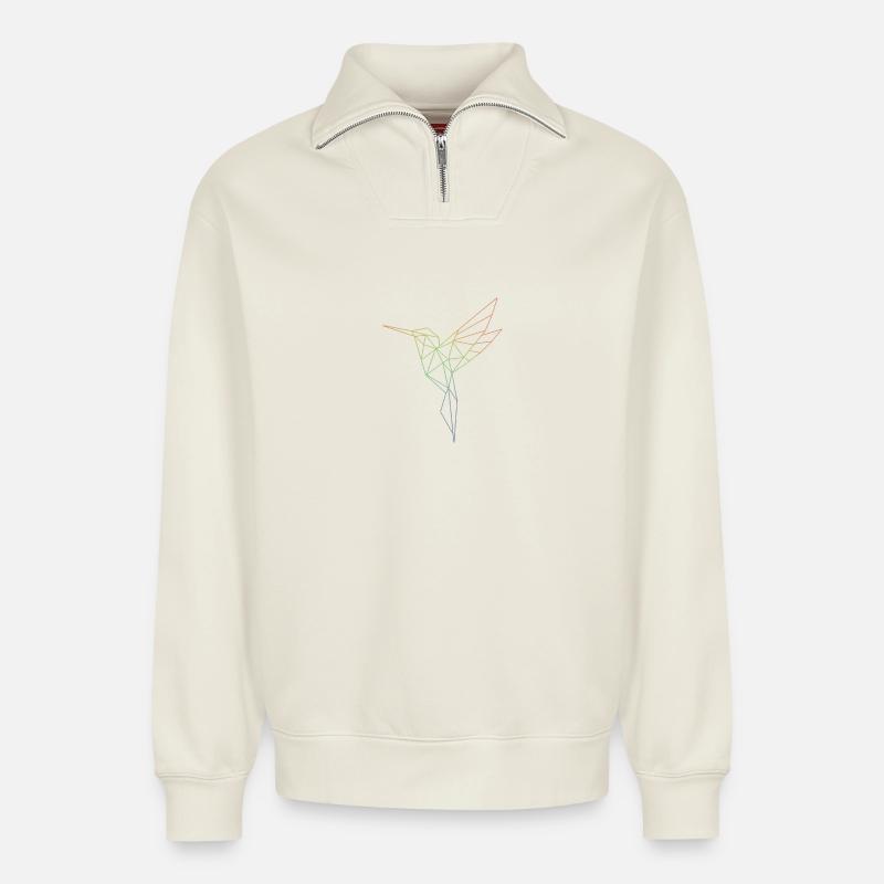Geometrischer Regenbogenvogel - Relaxed Unisex Organic Half Zip Sweatshirt – von SPREAD - Naturweiß