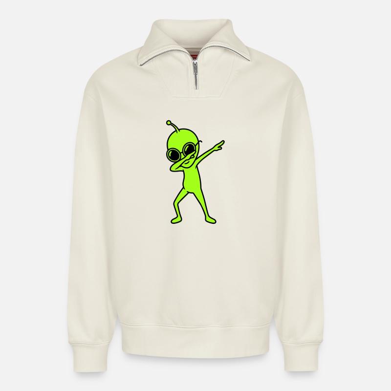 Alien Dab - Relaxed Unisex Organic Half Zip Sweatshirt – by SPREAD - off white