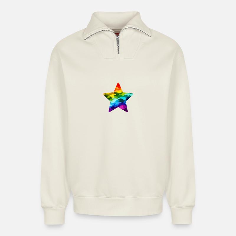 Regenbogen-Mosaikstern - Relaxed Unisex Organic Half Zip Sweatshirt – von SPREAD - Naturweiß