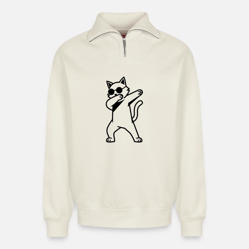 cat dab - Relaxed Unisex Organic Half Zip Sweatshirt – by SPREAD - off white