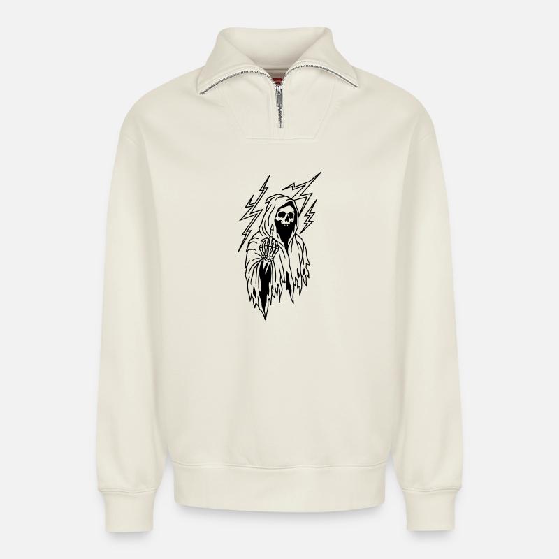 Mittelfinger - Relaxed Unisex Organic Half Zip Sweatshirt – von SPREAD - Naturweiß