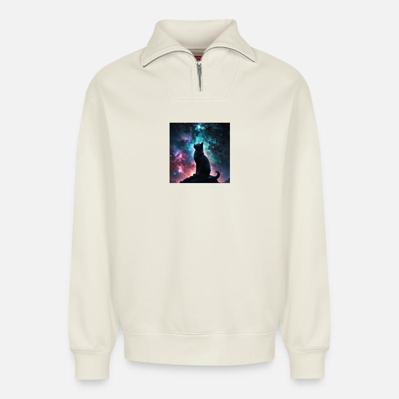 kosmische Katze - Relaxed Unisex Organic Half Zip Sweatshirt – von SPREAD - Naturweiß