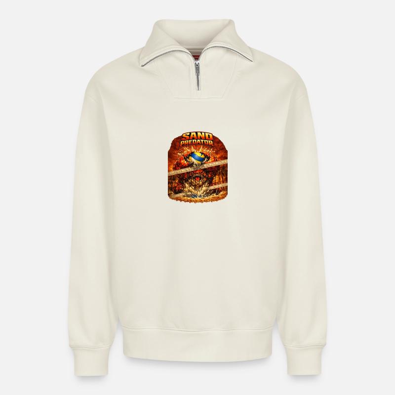 Sand Predator block - Relaxed Unisex Organic Half Zip Sweatshirt – von SPREAD - Naturweiß