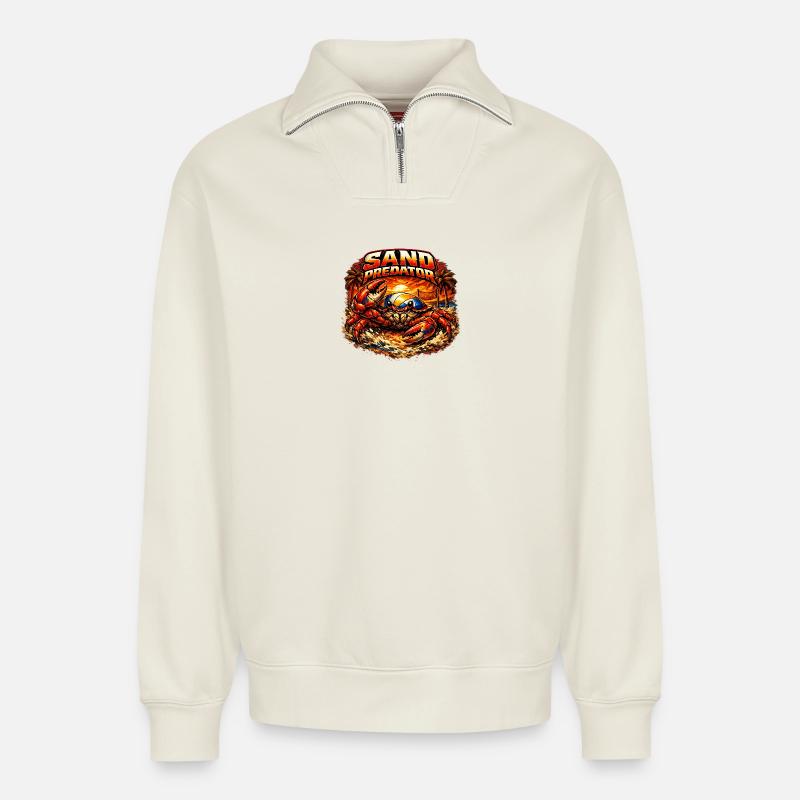 Sand Predator - Relaxed Unisex Organic Half Zip Sweatshirt – by SPREAD - off white