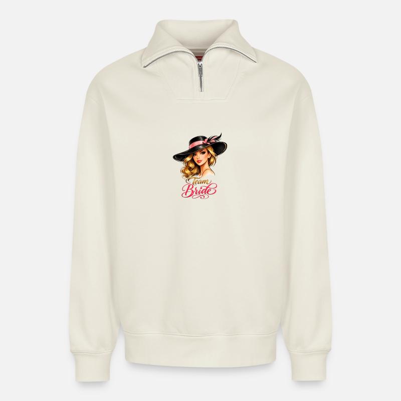 Team Bride - Relaxed Unisex Organic Half Zip Sweatshirt – by SPREAD - off white