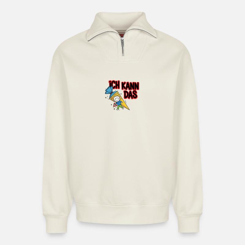 Ich Kann Das Schulhelden - Relaxed Unisex Organic Half Zip Sweatshirt – von SPREAD - Naturweiß