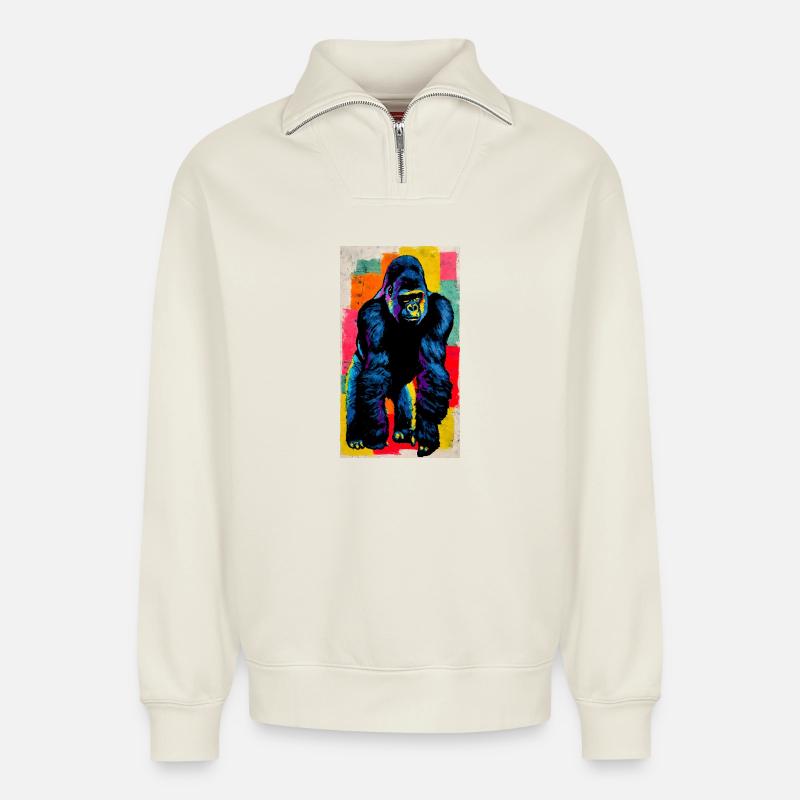 Gorilla - Relaxed Unisex Organic Half Zip Sweatshirt – von SPREAD - Naturweiß