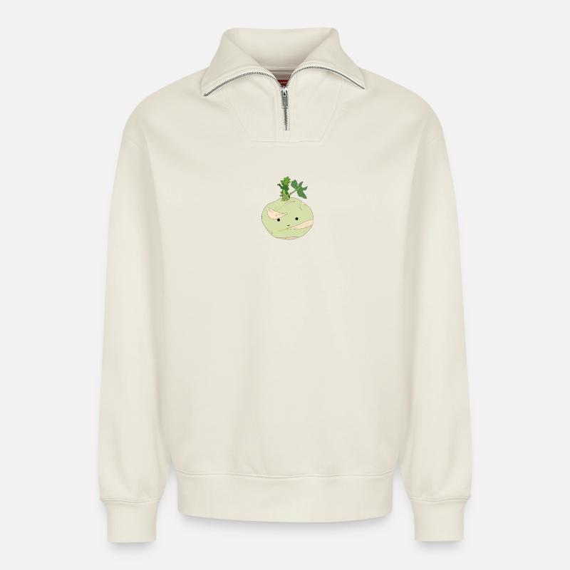 M. Kohlrabi - Sweat unisexe décontracté en coton biologique à demi-zip – de SPREAD - blanc cassé