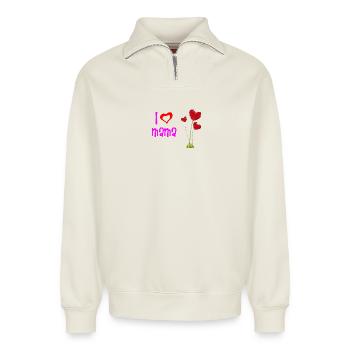 Liebevolles Muttertagsherz Blumendesign - Relaxed Unisex Organic Half Zip Sweatshirt – von SPREAD - Naturweiß - Vorne