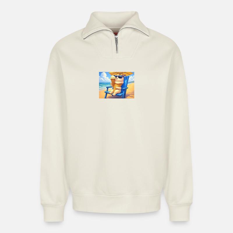 Strand Bunny Eiscreme Sonnenbrille - Sweat unisexe décontracté en coton biologique à demi-zip – de SPREAD - blanc cassé