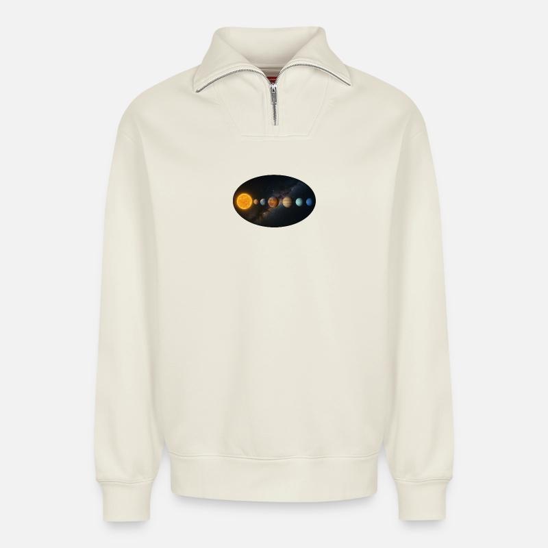 Sun - Solar System - Planets - Relaxed Unisex Organic Half Zip Sweatshirt – by SPREAD - off white