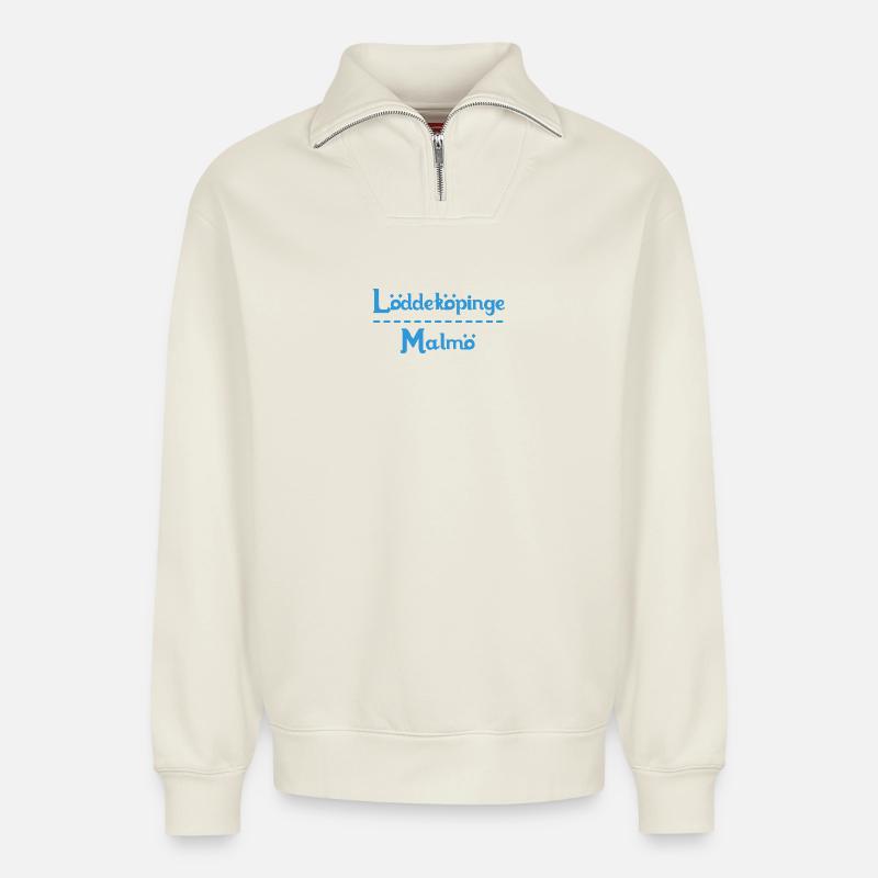 Löddeköpinge – Malmö Himmelblaues Design - Relaxed Unisex Organic Half Zip Sweatshirt – von SPREAD - Naturweiß