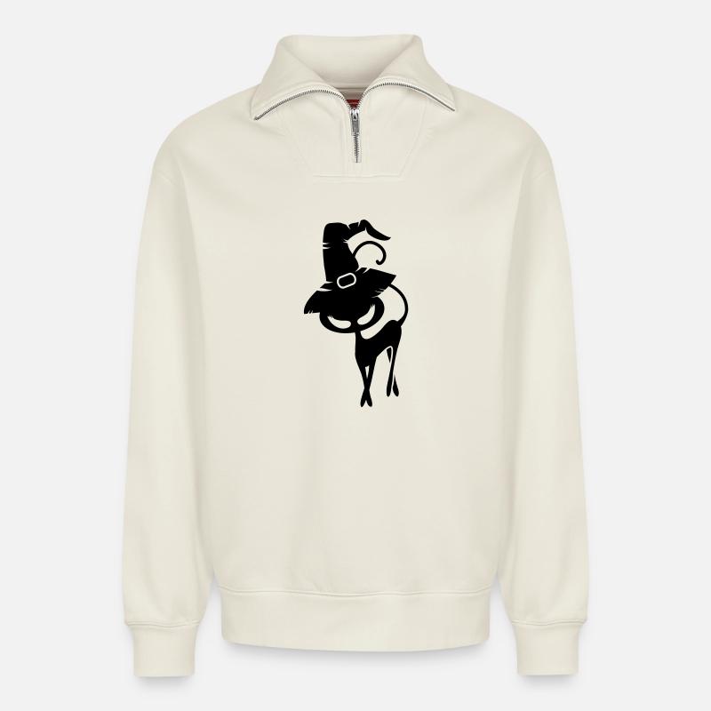 schwarze Katze mit Hexenhut - Relaxed Unisex Organic Half Zip Sweatshirt – von SPREAD - Naturweiß