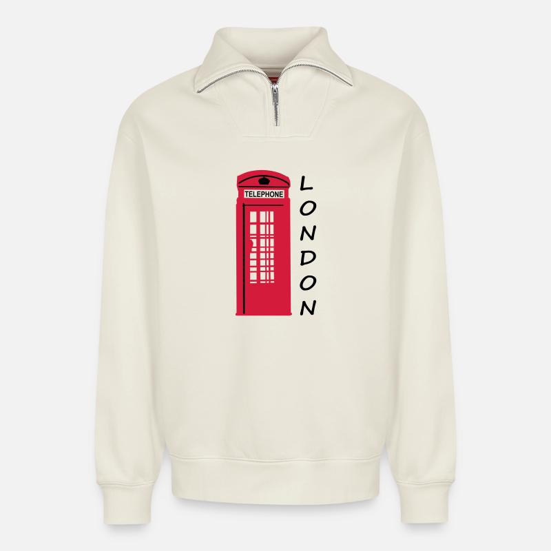 phone_box - Relaxed Unisex Organic Half Zip Sweatshirt – by SPREAD - off white