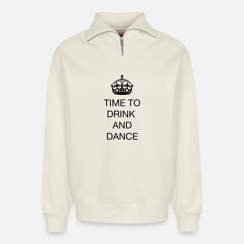 Time to drink and dance - Sweat unisexe décontracté en coton biologique à demi-zip – de SPREAD - blanc cassé