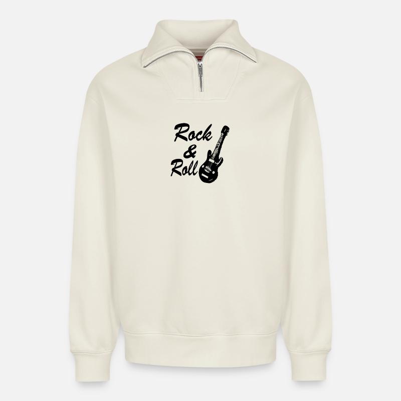Rock and roll - Relaxed Unisex Organic Half Zip Sweatshirt – by SPREAD - off white