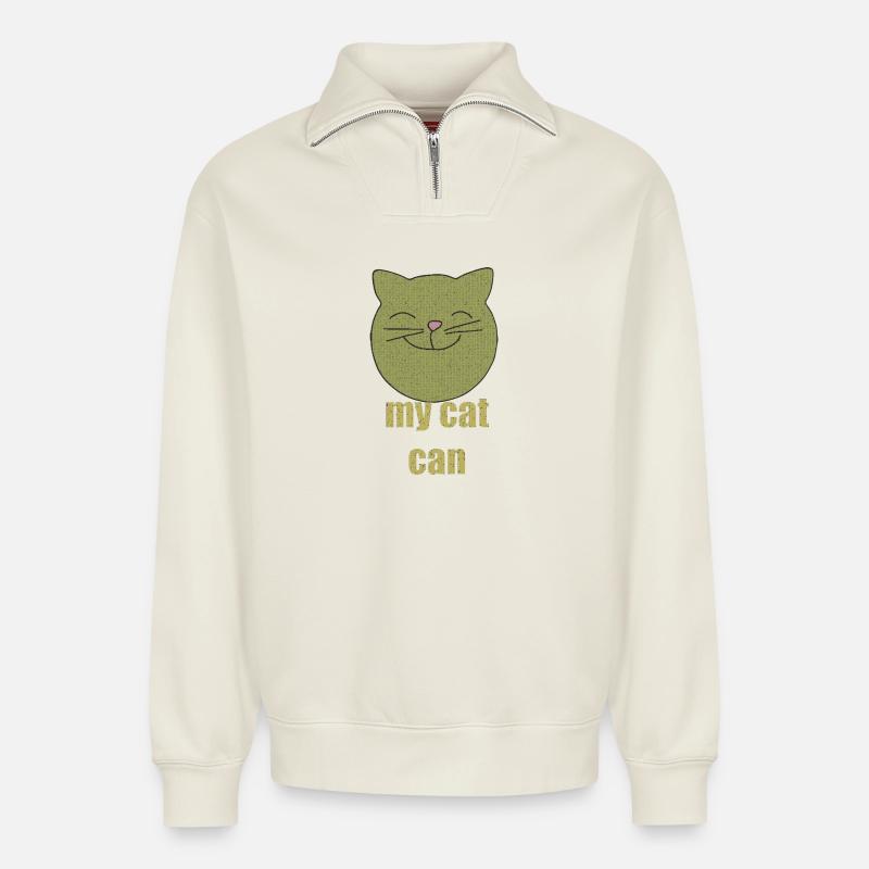 my cat can - Relaxed Unisex Organic Half Zip Sweatshirt – von SPREAD - Naturweiß