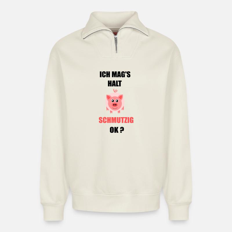 Fasching, Karneval, Kostüm, Schwein - Relaxed Unisex Organic Half Zip Sweatshirt – von SPREAD - Naturweiß