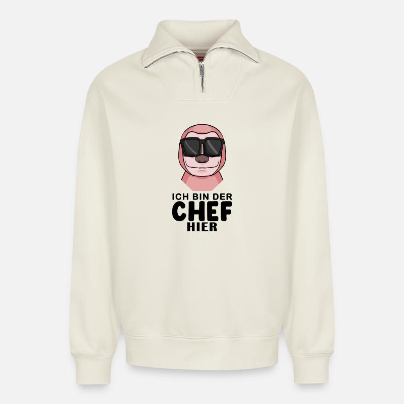 Chef Spruch mit Faultier Motiv - Relaxed Unisex Organic Half Zip Sweatshirt – von SPREAD - Naturweiß