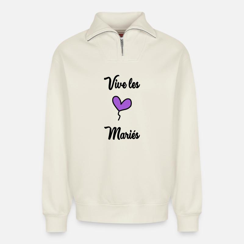 ES LEBE DAS BRAUTPAAR - Relaxed Unisex Organic Half Zip Sweatshirt – von SPREAD - Naturweiß